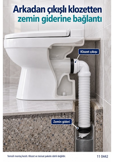 İz Yapı Çekvalfli Dirsekli Körüklü Klozet Gider Borusu 260–460 mm Çelik Telli Kada 11 0442 Beyaz