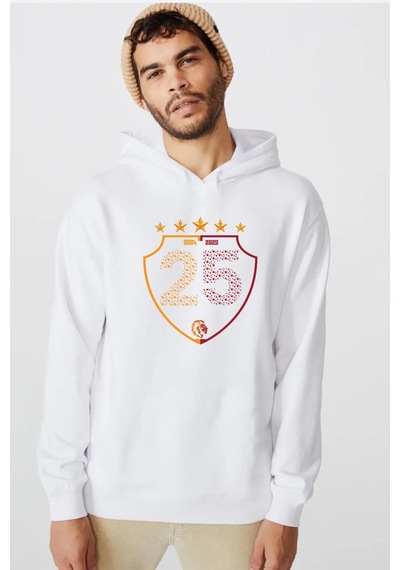 25 Şampiyonluk Shield Beyaz Erkek 3ip Kapşonlu Sweatshirt Beyaz