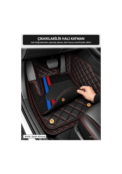 Renault Kadjar 2016-2019 Uyumlu 8d Çift Katmanlı Havuzlu Paspas Kapitone Deri Siyah Kırmızı