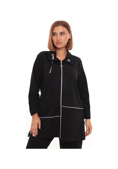 Lady Majestic Büyük Beden Hırka Sweatshirt & Pantolon İkili Takım Kadın Siyah