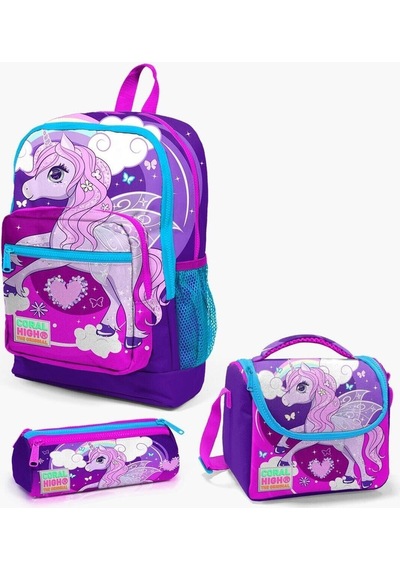 Kids Mor Pembe Unicorn Desenli 3 Lü Okul Çanta Seti Çok Renkli