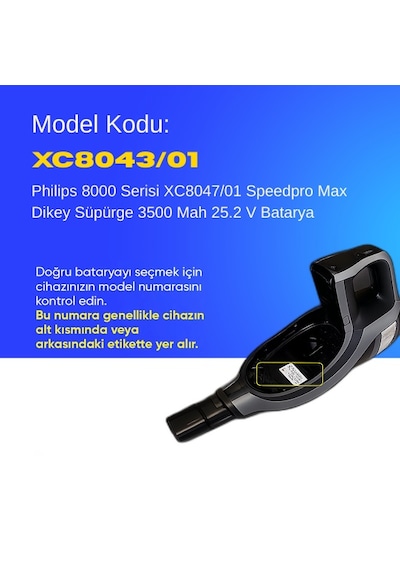Philips 8000 Serisi Xc8047/01 Speedpro Max Dikey Süpürge 3500 Mah 25.2 V Batarya  Uyumlu Uzun Ömürlü, Maksimum Performans Pil