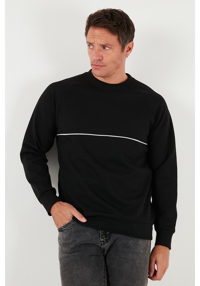 Buratti Pamuklu Şerit Detaylı Relaxed Fit Bisiklet Yaka Erkek Sweat 5901227 Siyah