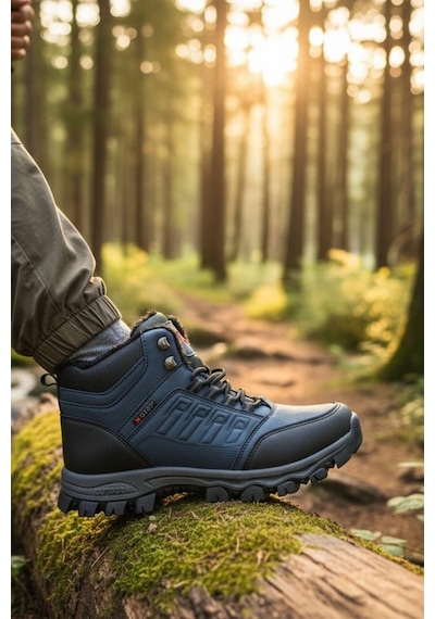 Enoch Erkek Siyah Waterproof Kürklü Outdoor Trekking Ve Kışlık Bot Lacivert