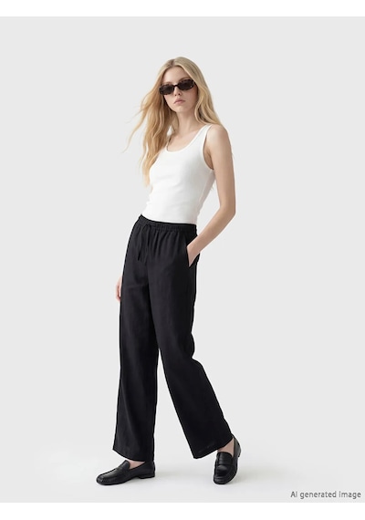 Lc Waikiki Siyah Beli Lastikli Loose Fit Kadın Pantolon