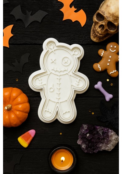 Halloween Voodoo Teddy Bear Kurabiye Kalıbı Cadılar Bayramı Şeker Hamuru Ve Oyun Hamuru Kalıbı Beyaz
