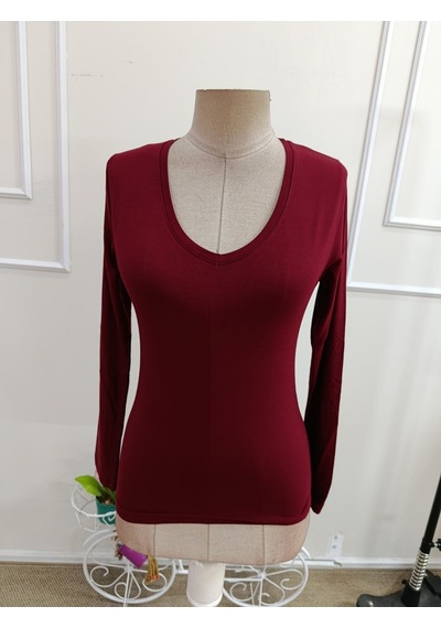 Butik İstanbul Kadın Uzun Kollu V Yakalı Viskon Bluz Bordo