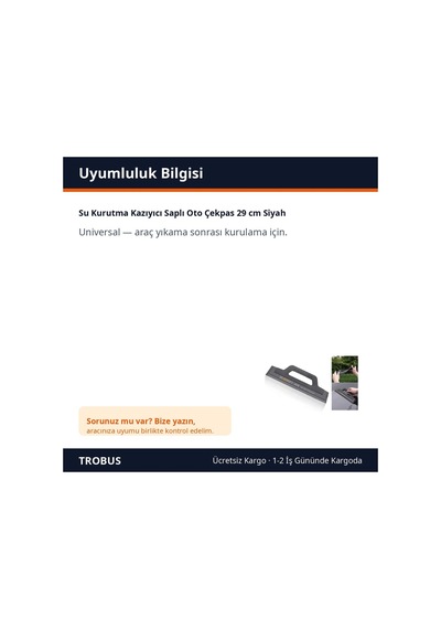 Trobus Su Kurutma Kazıyıcı Saplı Oto Çekpas 29 Cm Siyah