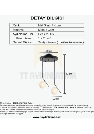 Tt019-2Y-Sy-Kr Tt Aydınlatma Mat Siyah - Krom 2 Li Dirsek Kol Av