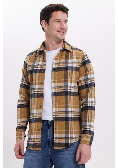 Tudors Erkek Slim Fit Dar Kesim Kareli Kışlık Oduncu Gömlek-42203 Sarı