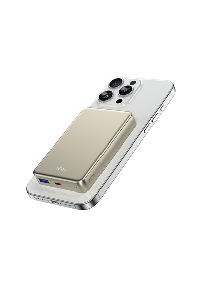 Wiwu P15-1 Led Işık Göstergeli Ultra İnce Pd 20w Kablosuz Powerbank 10000mah 15w Titanyum-gold
