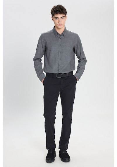 AC&Co / Altınyıldız Classics  Erkek Hakı %100 Pamuk Slim Fit Dar Kesim Düğmeli Yaka Flanel Gömlek Haki