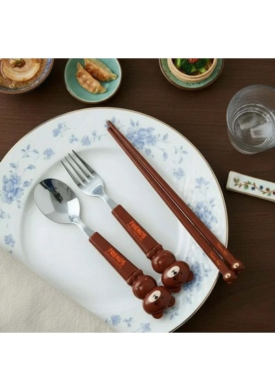 Hayvan Figürlü Çocuk Çatal Kaşık Ve Chopstick Seti 3'lü Takım Pembe