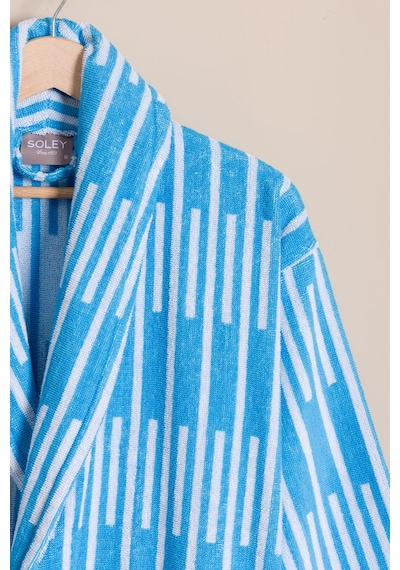 Piano %100 Pamuk Jakarlı Unisex Bay-bayan Bornoz Mavi