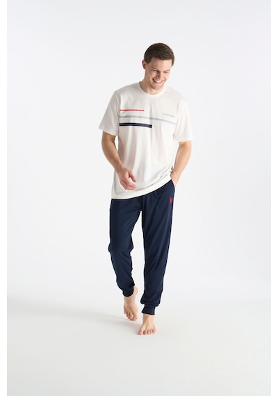 U.S. Polo Assn. Lisanslı Erkek Ekru Pijama Takım 19038