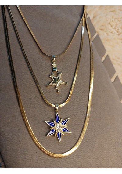 Beren Aksesuar Stainless Steel İtalyan Zincir 3'lü Set Kutup Yıldızı Çelik Kolye Gold