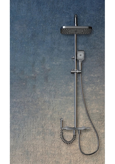 Aquashower Gri Piyano Banyo Batarya Robot Tepe Yağmurlama Duş Seti Yeni Nesil Duş Takımı Garantili Gri
