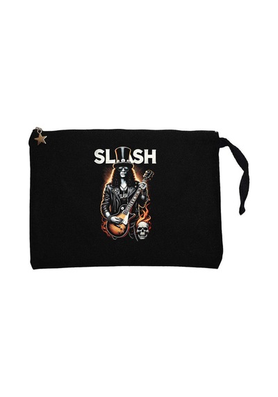 Slash Guitarist Skull Logo Siyah Clutch Astarlı Cüzdan / El Çantası