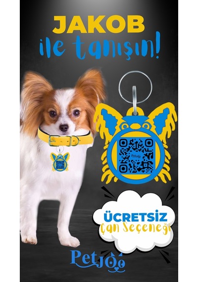 Petjoo 8.Jakob Mavi-Sarı Qr'lı Köpek Künyesi
