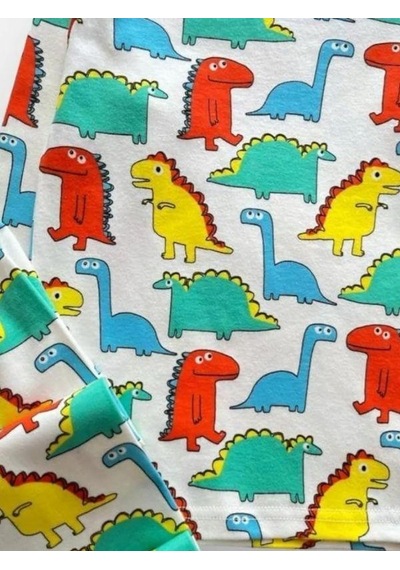 Cantoy Erkek Çocuk Pamuklu Dinazor Baskılı Pijama-15271 Beyaz