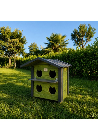 Dış Mekan Ahşap Kedi Evi 4 Yuvalı