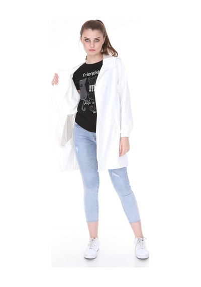 Pua Fashion Beyaz Kapşonlu Yağmurluk 001