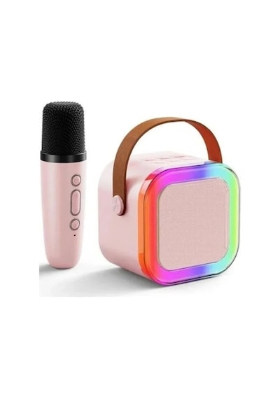 Mini Kablosuz Bluetooth Karaoke Hoparlör Kareoke Makinesi Çocuklar İçin Evde Karaoke Seti Pembe