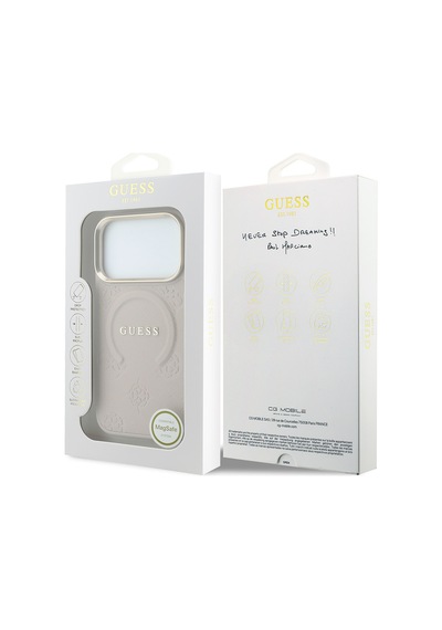Apple iPhone Uyumlu 18 Pro Max Kılıf Guess Lisanslı M-safeli Yazı Logolu C-magnet Pu Deri Peony Kapak Pembe