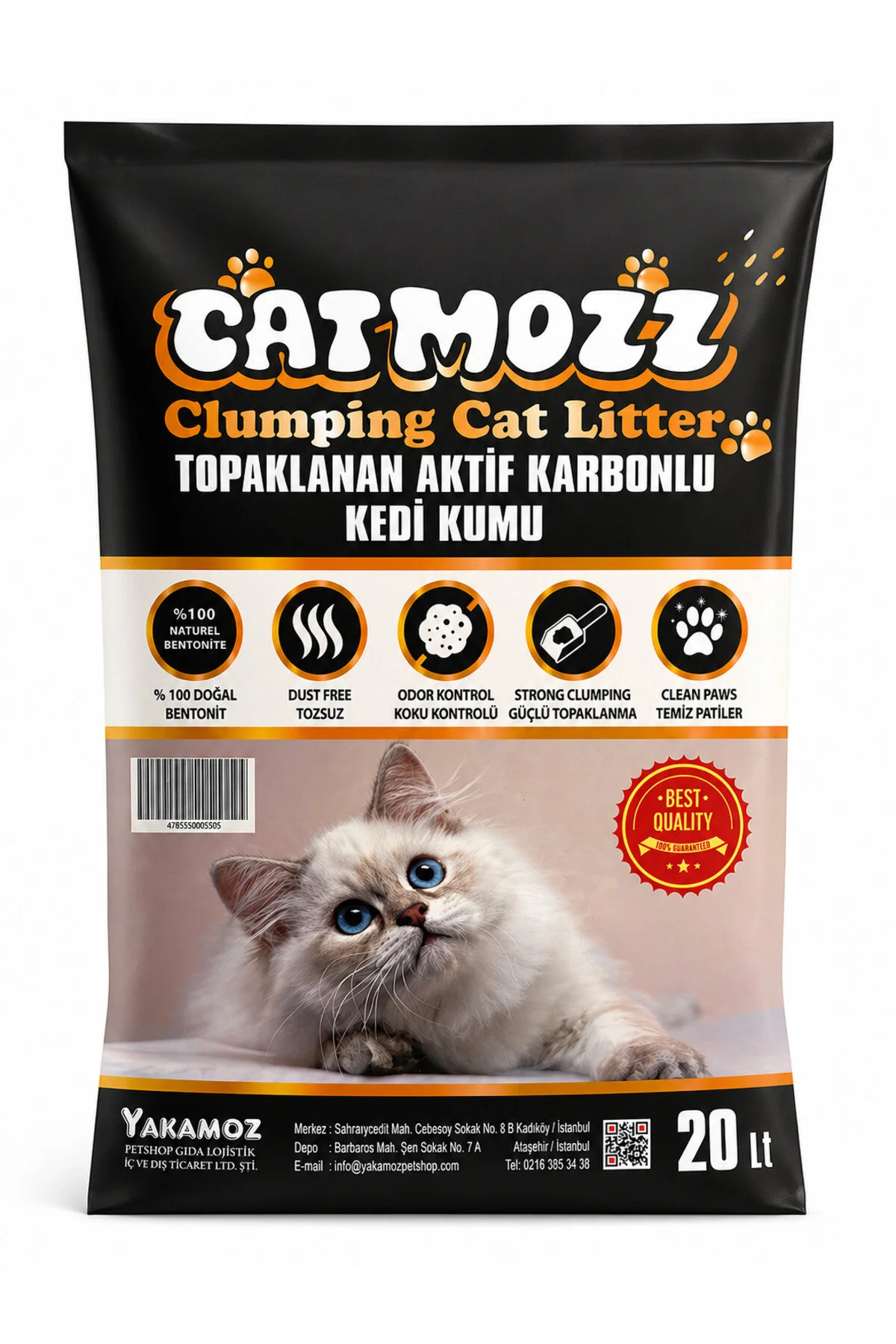 Catmozz 20 Lt Aktif Karbonlu İnce Taneli Topaklaşan Bentonit Kedi Kumu