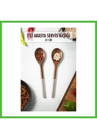 Vaveni Akasya 2 Li Servis Kaşığı & Sunum Kaşığı & Salata Servis Seti Arz
