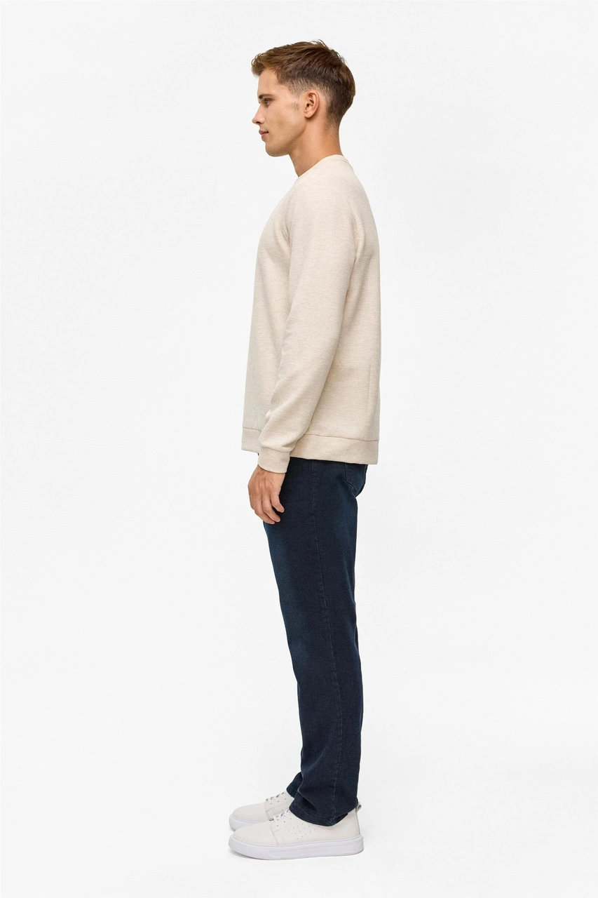 Süvari Bej Regular Düz Bisiklet Yaka Sweatshirt-38782 Bej