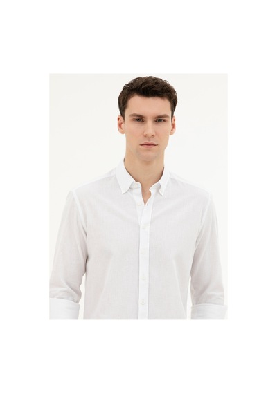 Pierre Cardin Keten Karışımlı Regular Fit Uzun Kollu Gömlek 1834748 Beyaz