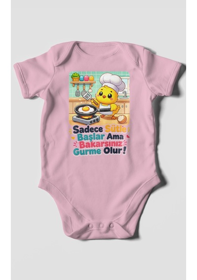 Morivokids Sadece Sütle Başlar Yazılı Kısa Kollu Bebek Body %100 Pamuk Koyu Pembe