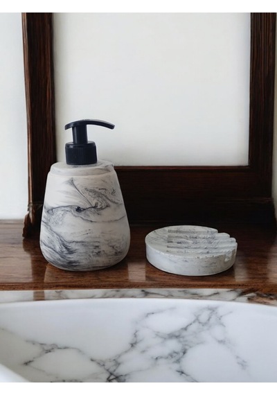Marble Gri Beton Sıvı Ve Katı Sabunluk Seti Gri