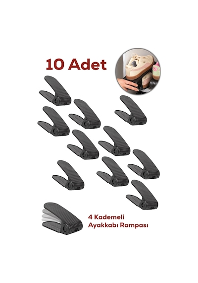 Porsima 5301 10 Lu Ayakkabı Rampası Ayakkabı Düzenleyici Dolap İçi Organizer- Siyah Siyah