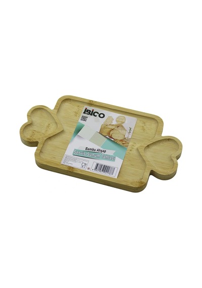 Dikdörtgen 3 Bölmeli 2in1 Kalp Kulp - Bölme + 1 Ahşap Bambu Servis Sunum Tepsi - Tahtası 25 X 14 X 1 Çok Renkli
