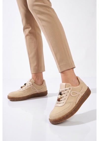 Ayakmod Kadın Bej Şık Rahat Bağcıklı Casual Yürüyüş Spor Ayakkabı Sneaker 669253