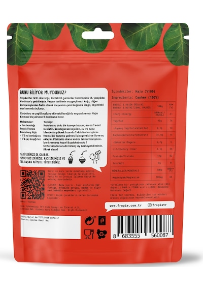 Fropie Yağsız Fırında Kavrulmuş Kaju 6 x 75 G
