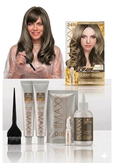 Maxx Deluxe Golden Beauty Set Saç Boyası 8.1 Küllü Açık Kumral 2 Li + Fırça+pratik Boya Kabı