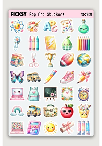 Okul Temalı Sticker Seti - 35 Adet Öğrenci Etiket Çıkartma Diğer