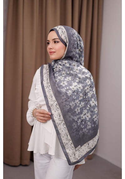 Mimiyum Flora Desen Soft Şal Gümüş