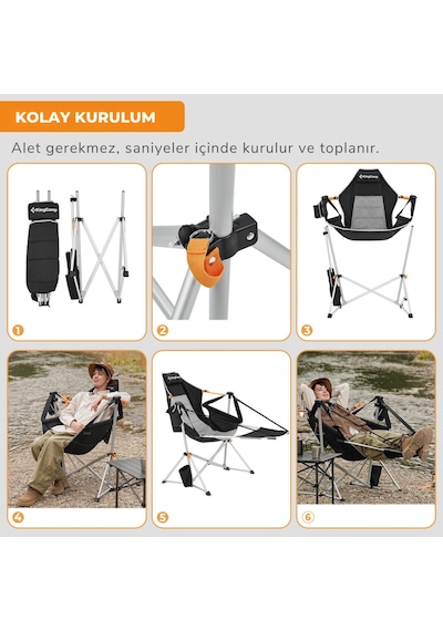 Kingcamp Orchid Lux Ayak Dayamalı & Salıncaklı Hamak Kamp Sandalyesi Bl/grey Gri - Siyah