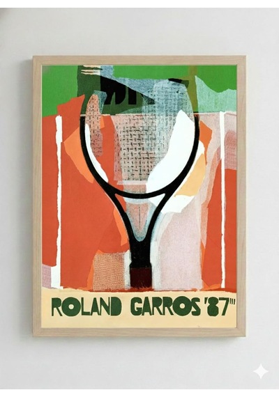 Tr Ahşap Çerçeveli Roland Garros '87 Poster Retro Tenis Temalı Kolaj Sanat Tablosu Ahşap Çerçeveli 21 X Diğer
