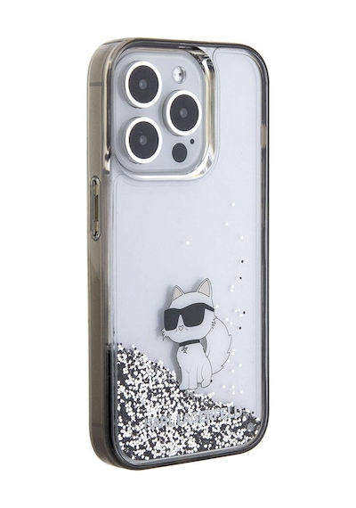 Apple Uyumlu iPhone 15 Pro  Kılıf Karl Lagerfeld Choupette Sıvılı Glitter  Lisanslı Kapak Şeffaf