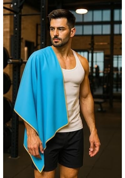 Unisex Mikrofiber Plaj Havlusu 80x130 Cm Yumuşak Dokulu Deniz Banyo Sporcu Havlusu Large Boy Turkuaz Açık Bej