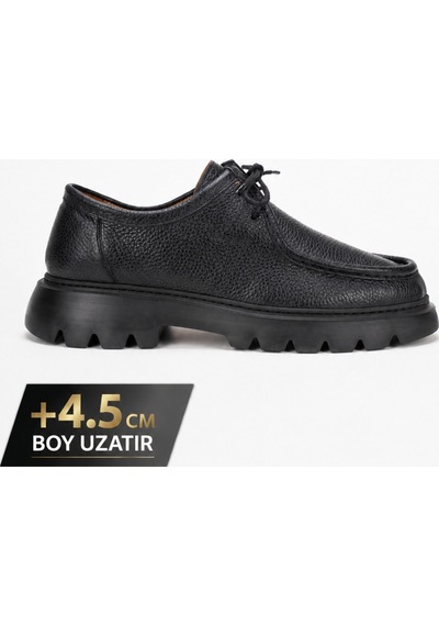 Fame Step Hakiki Deri Erkek Casual Ayakkabı +4.5 Cm Boy Uzatan Kalın Taban Günlük Bağcıklı Comfort Vicenza siyah