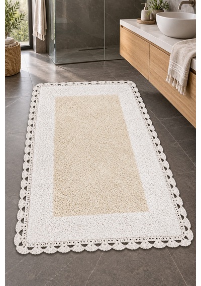 Alanur Bodrum Tufting Cotton Pamuklu El Işi Örgülü Paspas 108 70 X 120 Cm Beyaz - Ekru