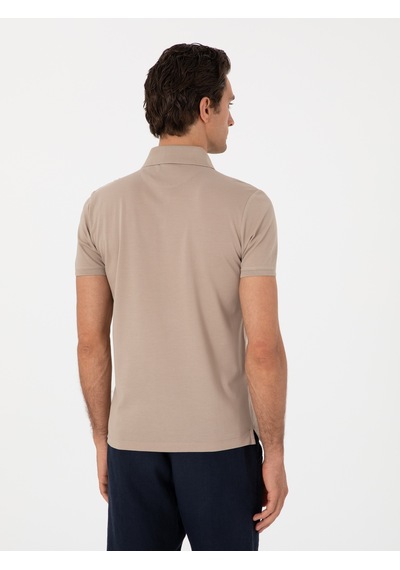 Koyu Bej Slim Fit Polo Yaka Pamuklu Basic T-shirt
