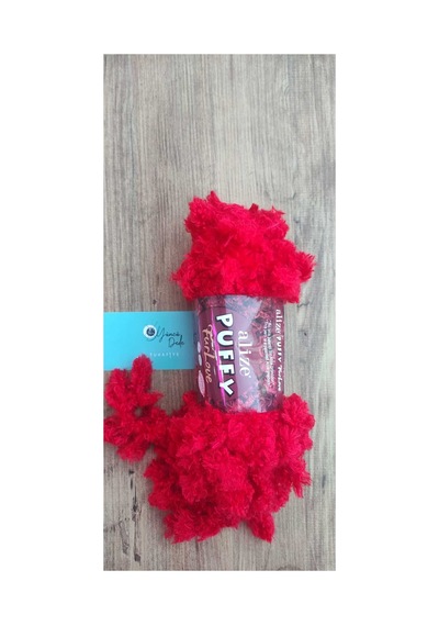 1 Adet Puffy Furlove 56 Kırmızı Elle Örülen Kalpli Yastık Örgü Ipi Kürk Yapılı Puffy