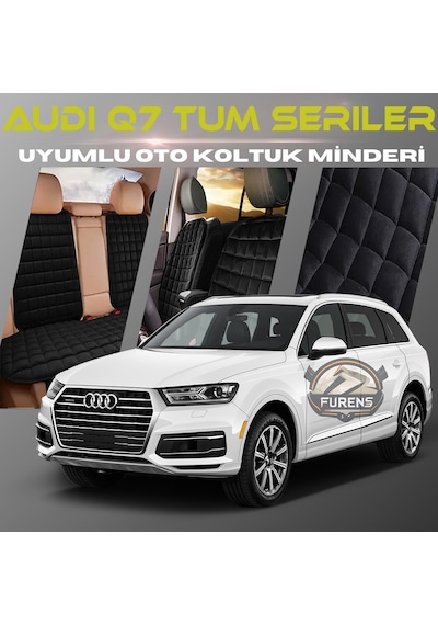 Audi Q7 Siyah Renk Tay Tüyüü Cepli & Terletmez Sırtlı Oto Koltuk Minder Seti - Koltuk Koruma Kılıfı Ön & Arka Tam Set
